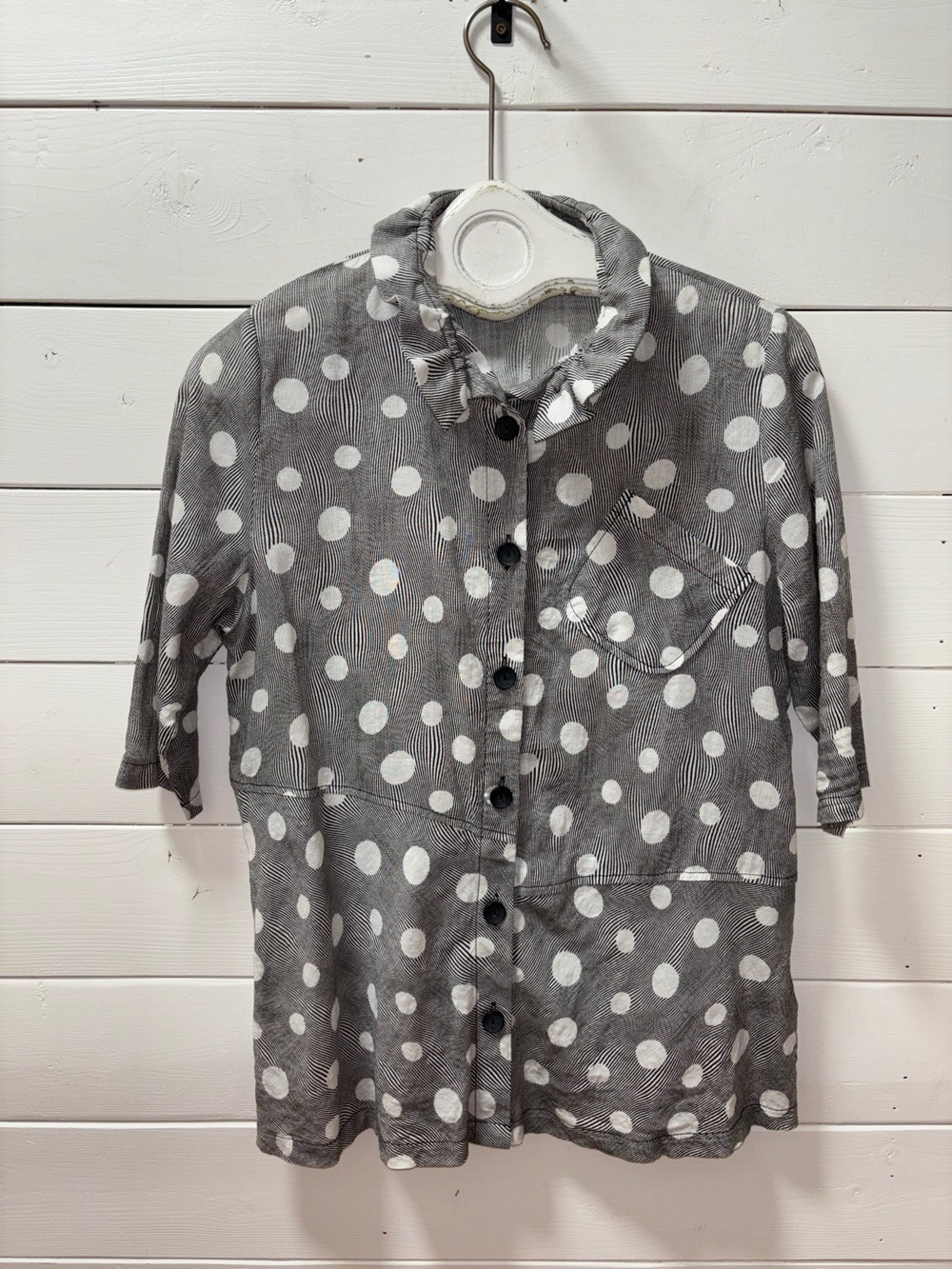 TERRA SJ Apparel Grey Polka Dot Linen Blend Blouse Size S - Picture 3 of 10